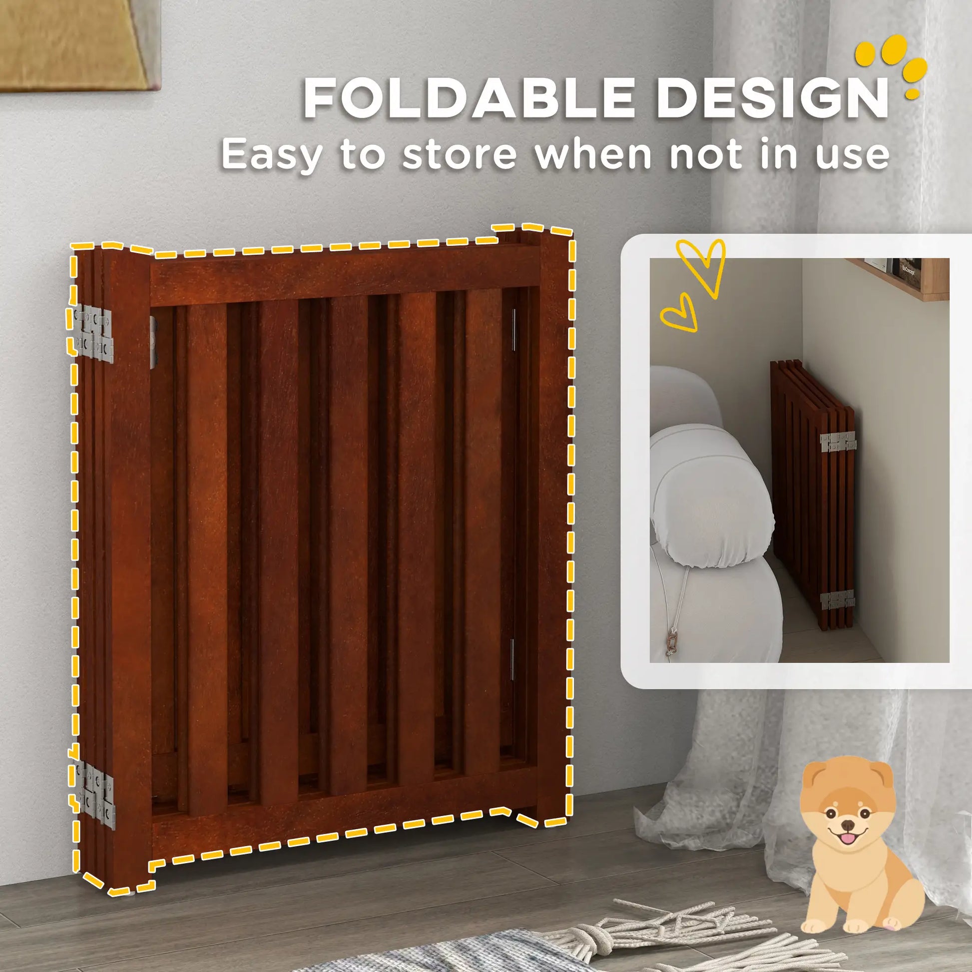 Foldable Dog Gate With Door, 4 Panels Freestanding, Brown Houses, Kennels & Pens at Gallery Canada