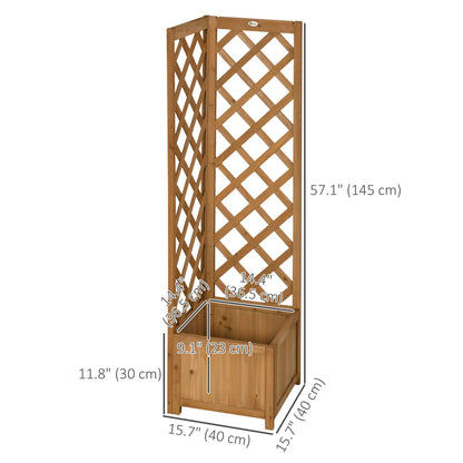Wood Planter Raised Garden Bed With Trellis, 16" x 16" x 57", Brown Wooden Planter Boxes at Gallery Canada
