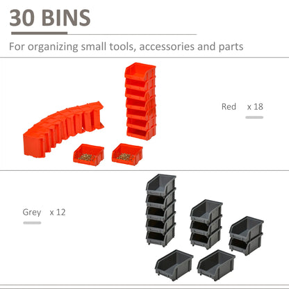 Wall Mounted Storage Bin Rack, 30 Bins, Pegboard, Garage Workshop, Red Tool Organizers at Gallery Canada