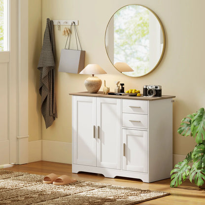 40" Sideboard Buffet Cabinet, Modern Kitchen Storage Cabinet with 2 Drawers, 3 Doors &; Adjustable Shelf, White Storage Cabinets at Gallery Canada