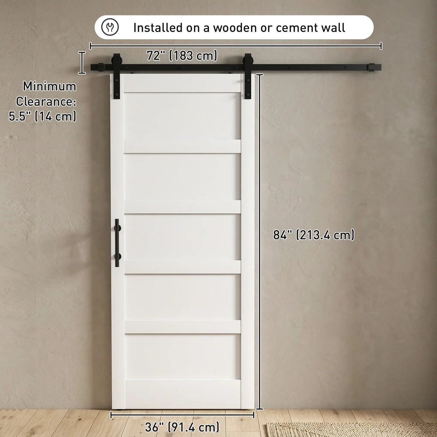 36"x84" Sliding Barn Door With Hardware Kit, White Wood Grain, White Door Hardware at Gallery Canada