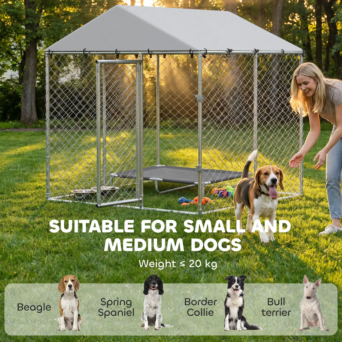 6.6' x 6.6' x 6.6' Outdoor Dog Kennel Heavy Duty Galvanized Steel with UV-resistant Roof, Silver Dog Kennels at Gallery Canada