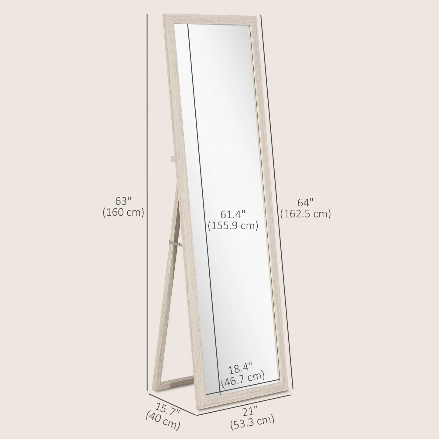 64" x 21" Full Length Mirror, Standing, Wall Mounted, White Full Length Mirrors at Gallery Canada