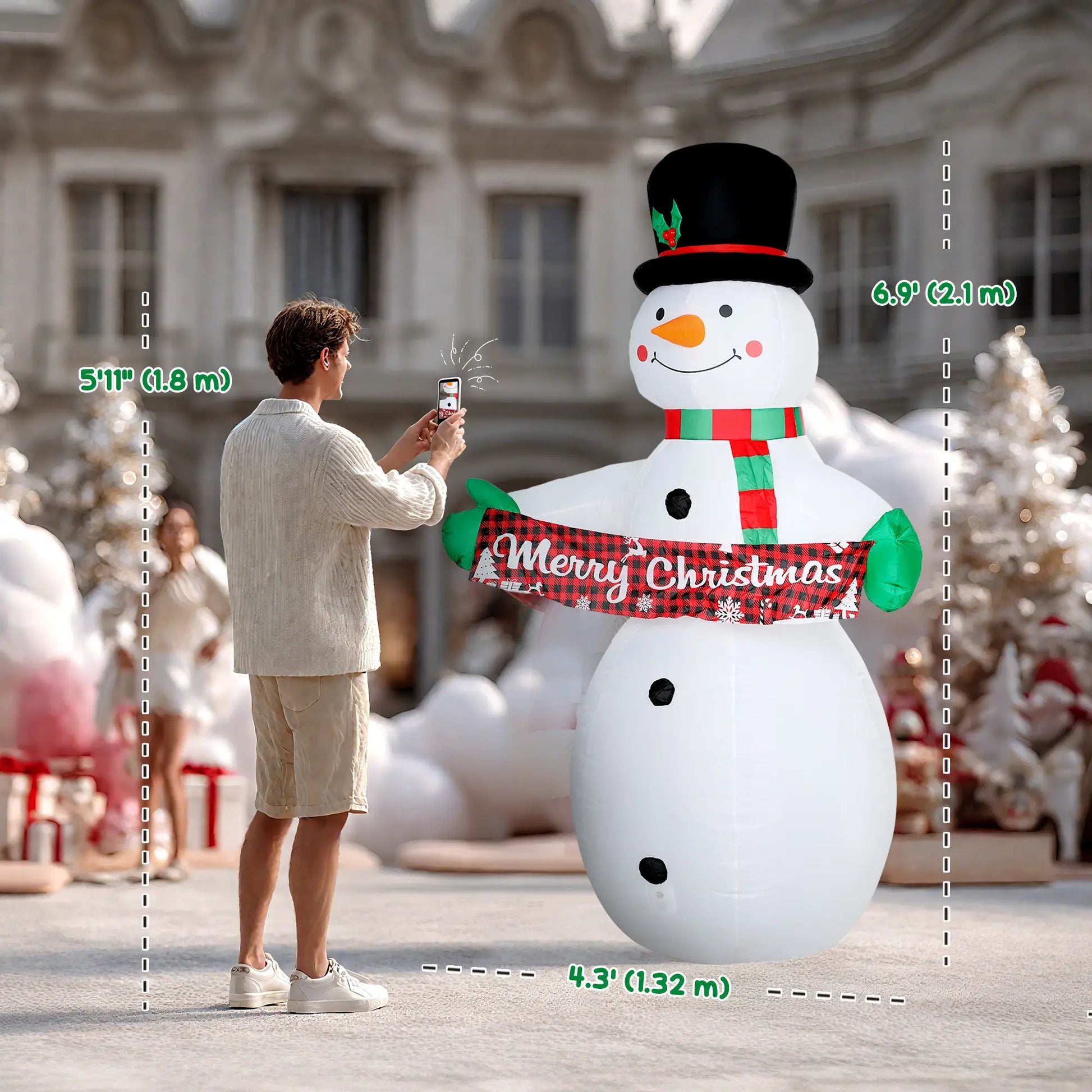 7FT Snowman Inflatable with Motion Music, LED Light Projector Christmas Inflatables at Gallery Canada
