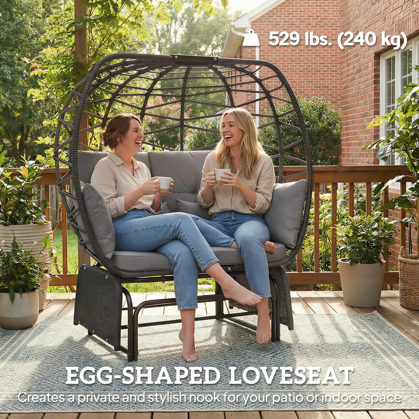 Double Outdoor Glider Egg Chair, With Cushions And Pillows, Dark Grey Outdoor Rocking Chairs at Gallery Canada