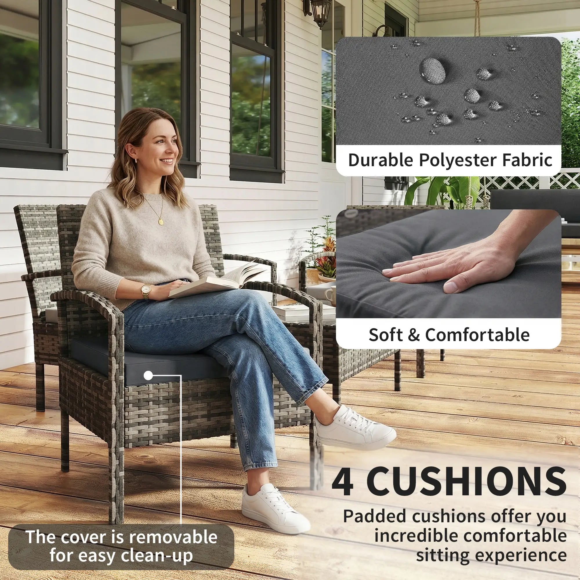 4-Piece Patio Furniture Set, Loveseat, 2 Armchairs, Coffee Table, Dark Grey Patio Furniture Sets at Gallery Canada