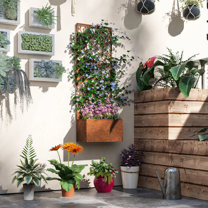 Raised Garden Bed with Privacy Screen, Metal Planter Box, Trellis, Brown Raised Garden Beds at Gallery Canada