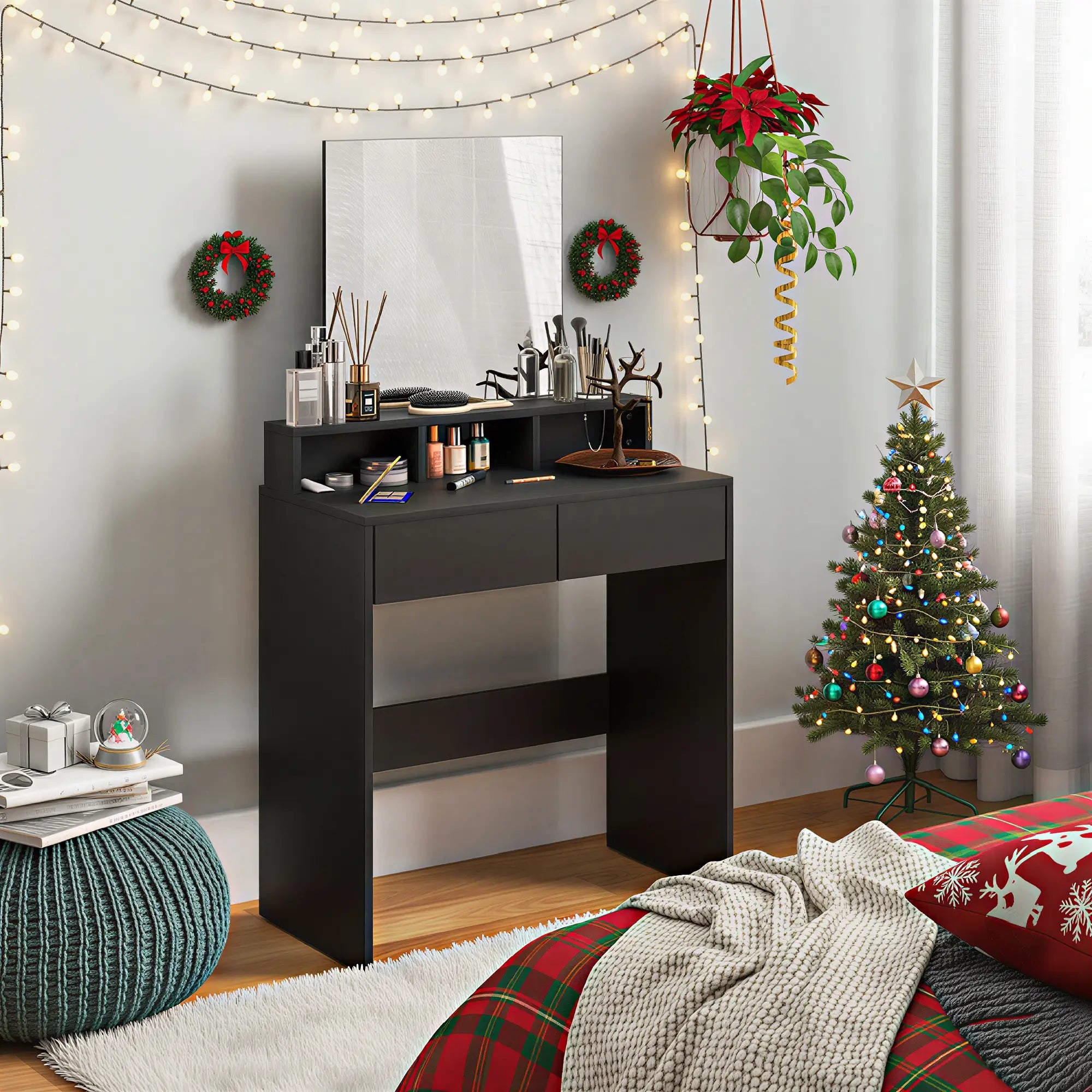 Modern Makeup Vanity Desk with Mirror, Drawers, Black Dressing & Vanity Tables at Gallery Canada