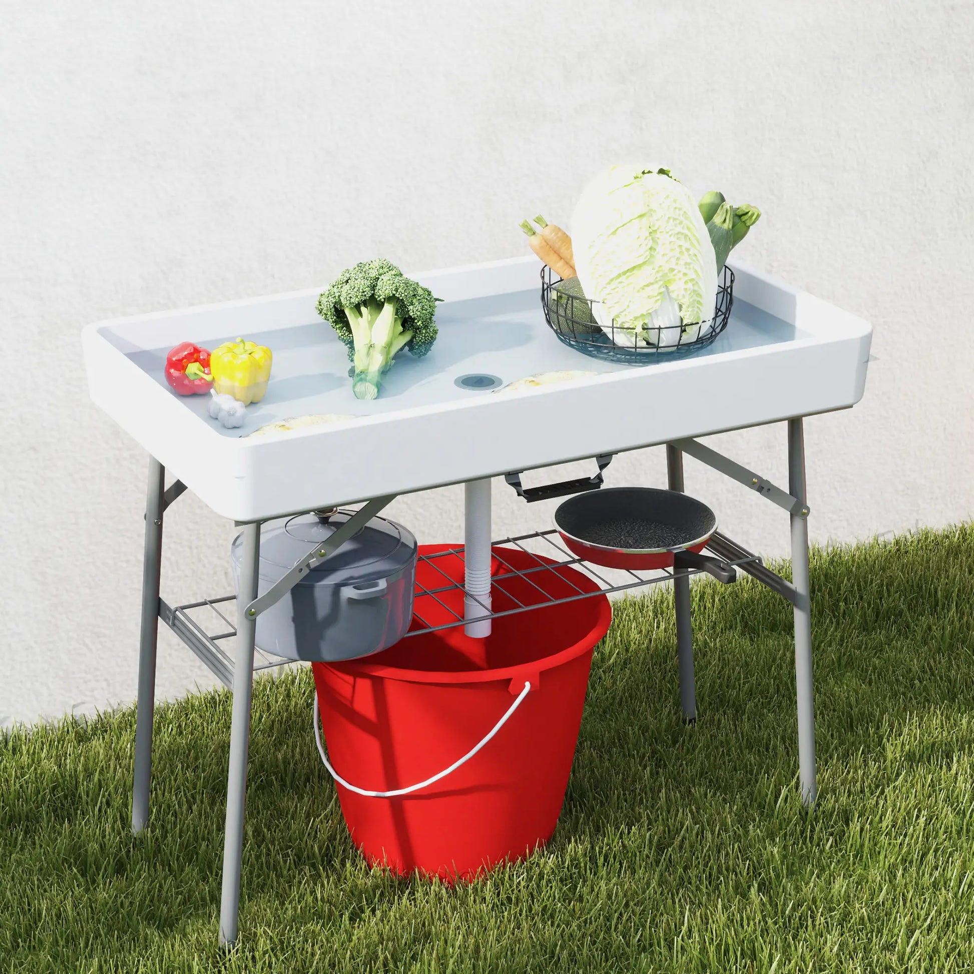 3.4ft Folding Ice Cooler Table with Drain, Outdoor Patio Party, White Picnic Tables & Camping Chairs at Gallery Canada