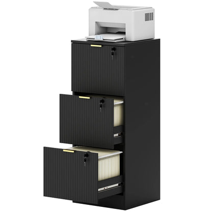 Lockable Filing Cabinet, 3 Fluted Drawers, Adjustable Hanging Rails, Black Office Cabinets & Cupboards Black at Gallery Canada