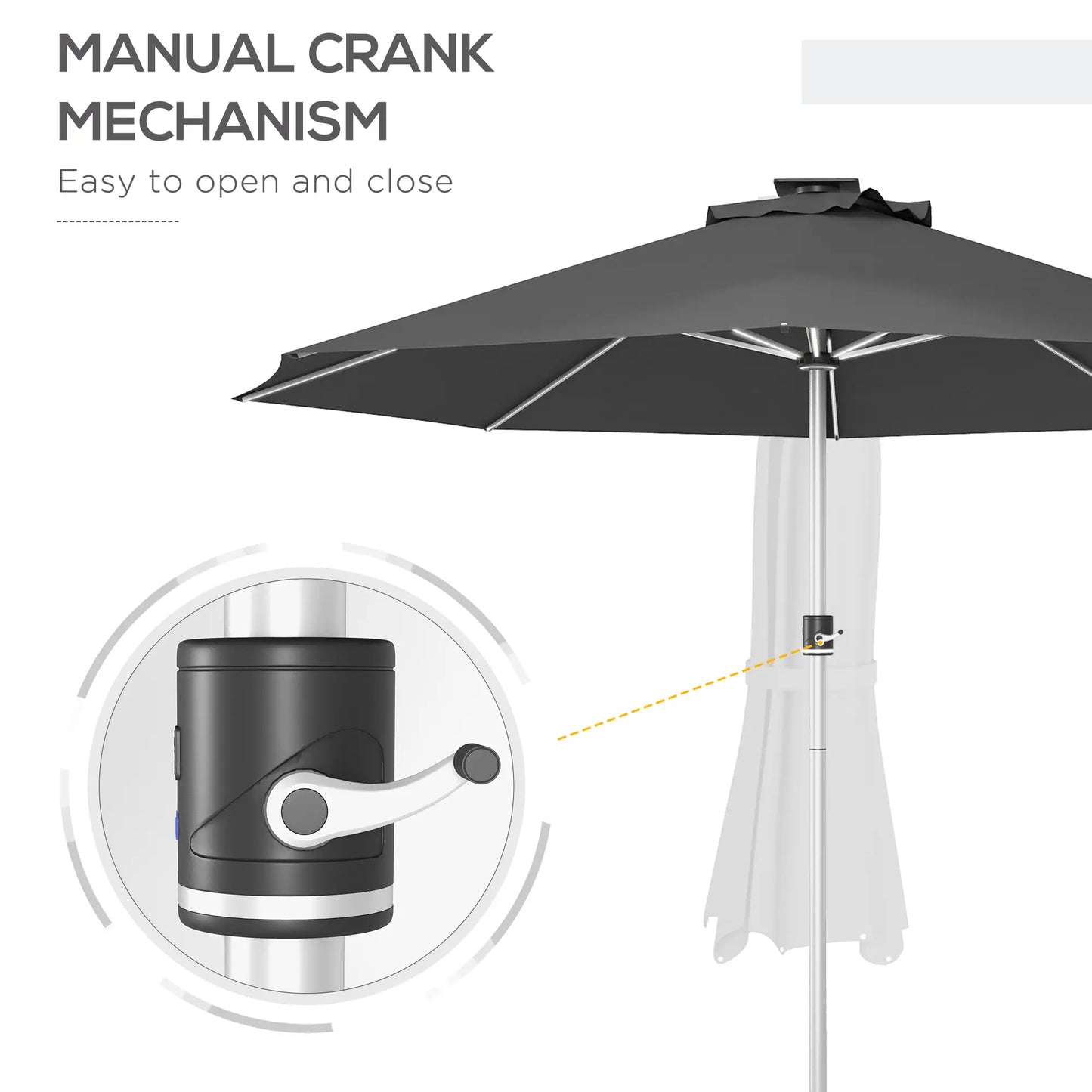LED Patio Umbrella, Solar USB Charging, 4 Lighting Modes, Charcoal Grey Sun Umbrellas at Gallery Canada