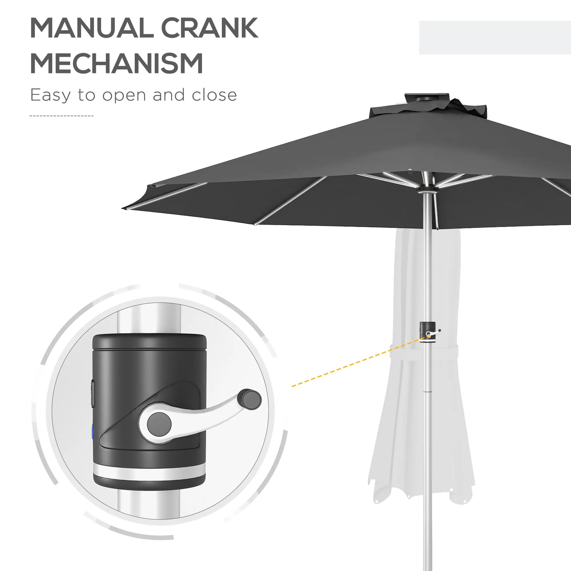 LED Patio Umbrella, Solar USB Charging, 4 Lighting Modes, Charcoal Grey Sun Umbrellas at Gallery Canada