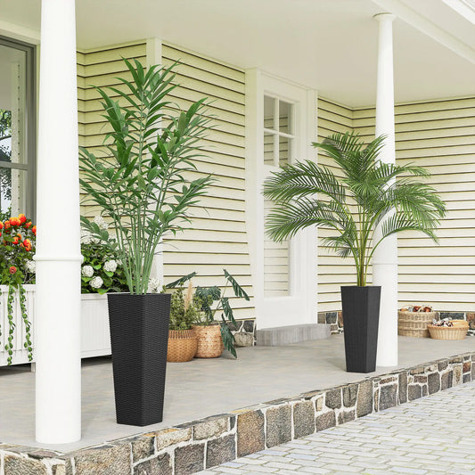 23.6 Inch Tall Planters, Set of 2 Plastic Flower Pots, Black Garden Accessories Black at Gallery Canada