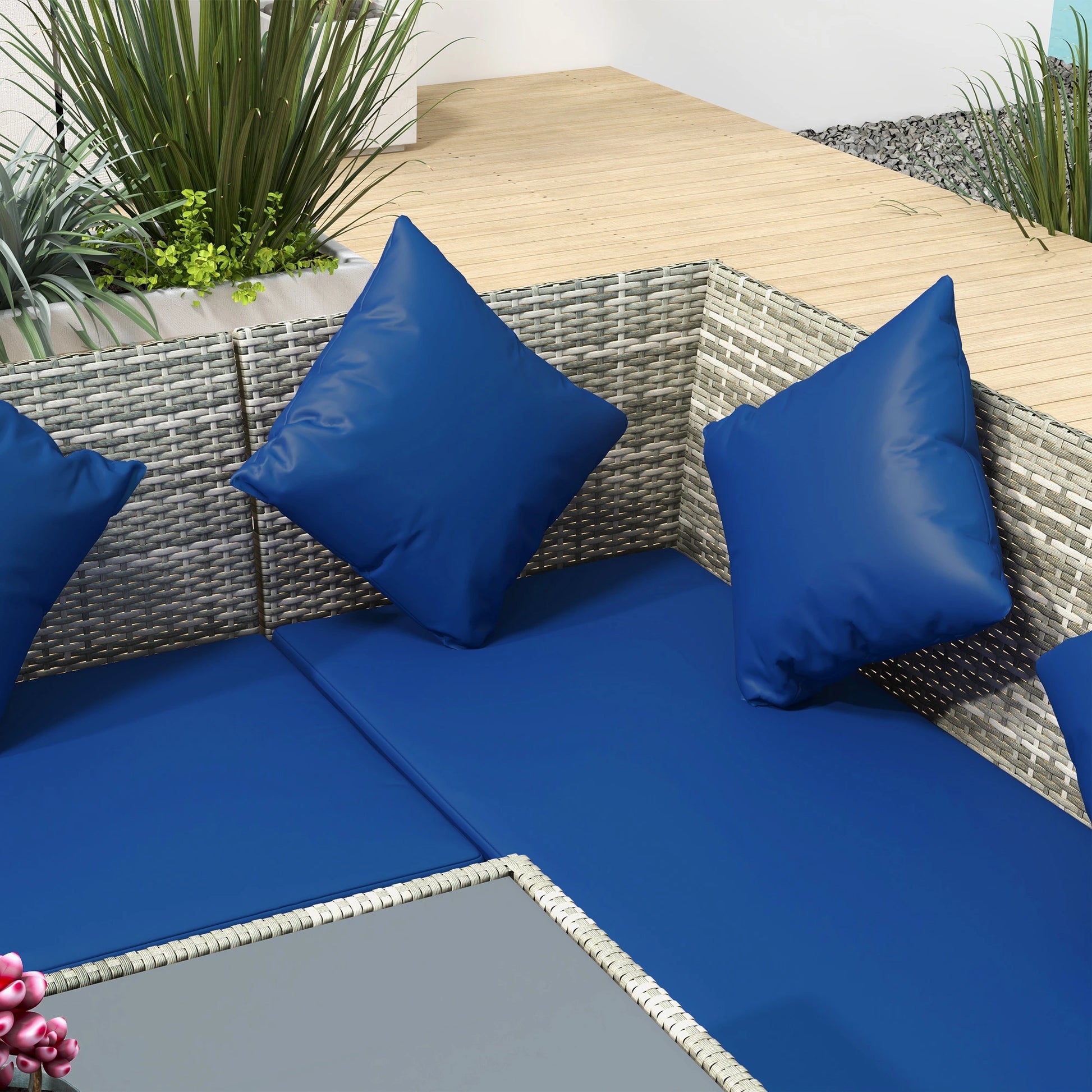 5-Piece Wicker Patio Set, Dining Table, Ottomans, Navy Blue Patio Furniture Sets at Gallery Canada