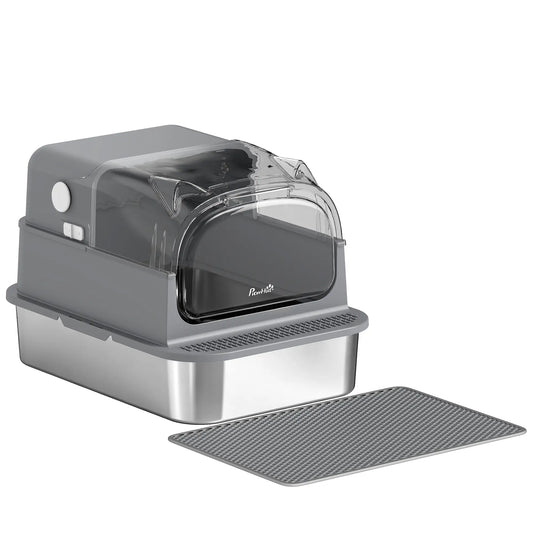 XXL Stainless Steel Cat Litter Box, Flip Lid, Mat, Scoop Cat Litter Box Enclosures Grey at Gallery Canada