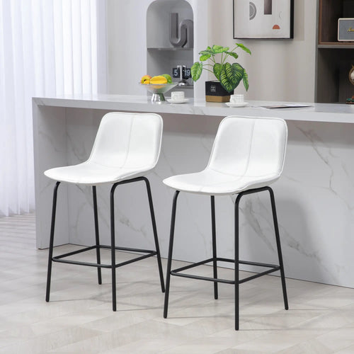 Upholstered Counter Height Bar Stools, Set of 2, Steel Legs