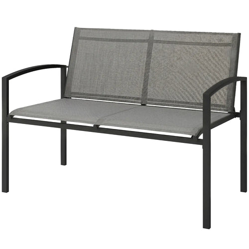 Metal Garden Bench, 44 in, Breathable Mesh Fabric, 484 lb Capacity, Grey