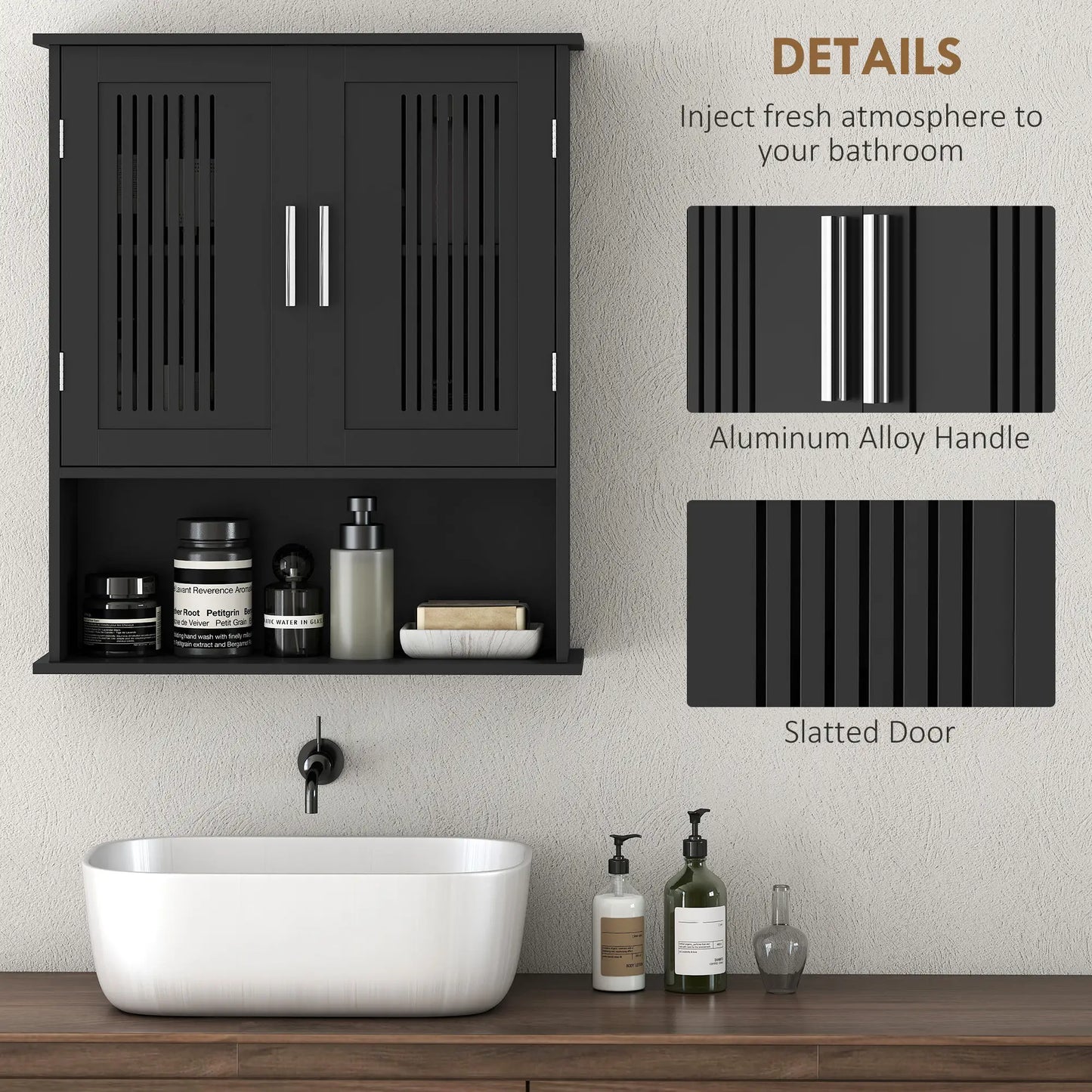 Wall Mount Bathroom Cabinet, 2 Door With Shelf, Black Mirror Medicine Cabinets at Gallery Canada