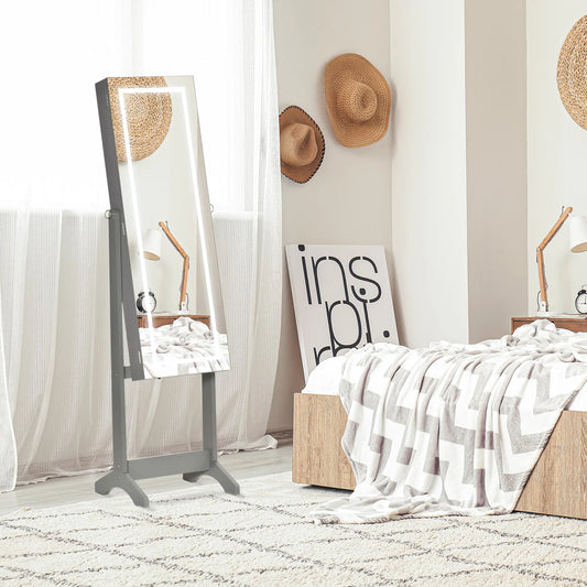 Lockable Jewelry Armoire with LED Light, Standing Mirror, Grey Jewelry Armoire & Jewellery Mirror Cabinets Grey at Gallery Canada