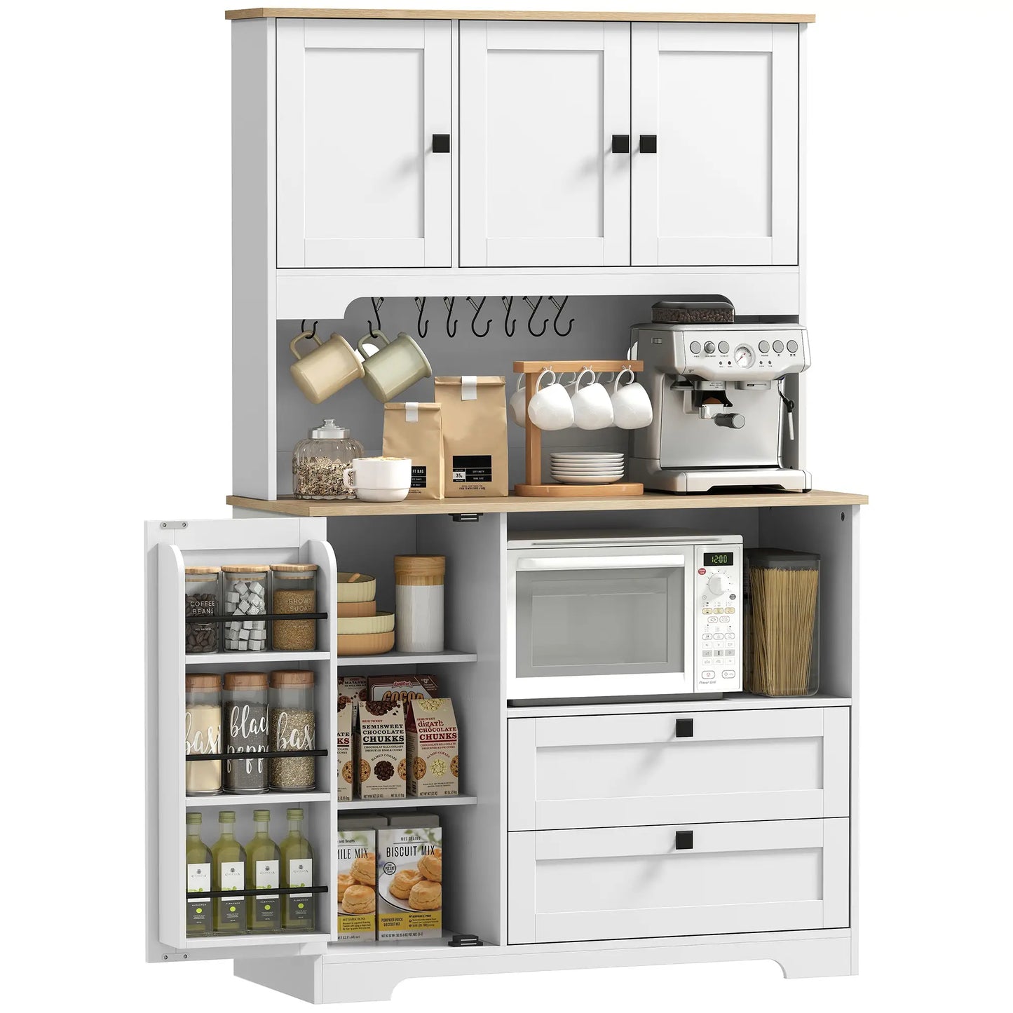 64" Tall Kitchen Pantry Cabinet, 3 Cabinets, 2 Drawers, White Kitchen Pantry Cabinets at Gallery Canada