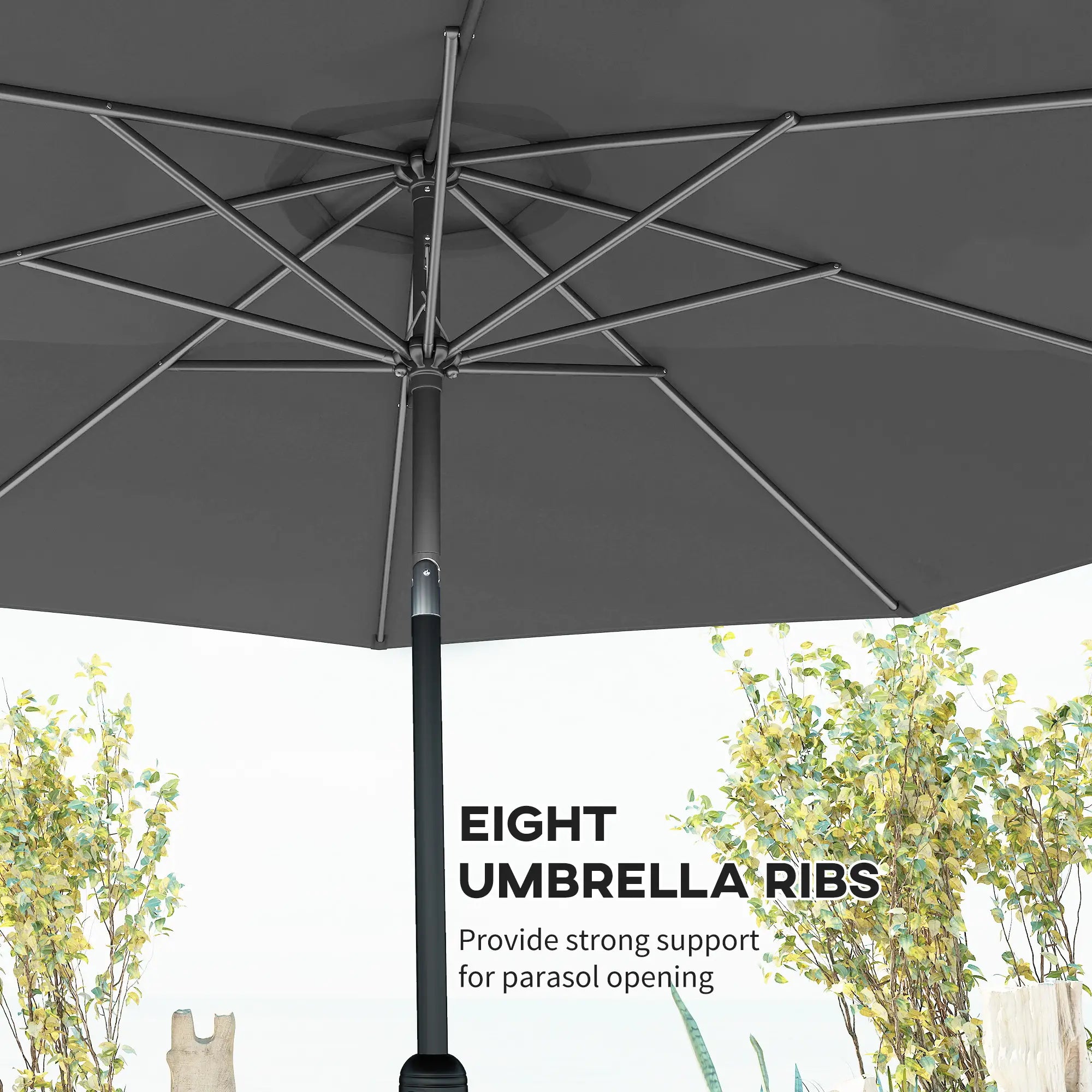 10' x 8' Round Market Umbrella, Crank Handle, Tilt, Grey Sun Umbrellas at Gallery Canada
