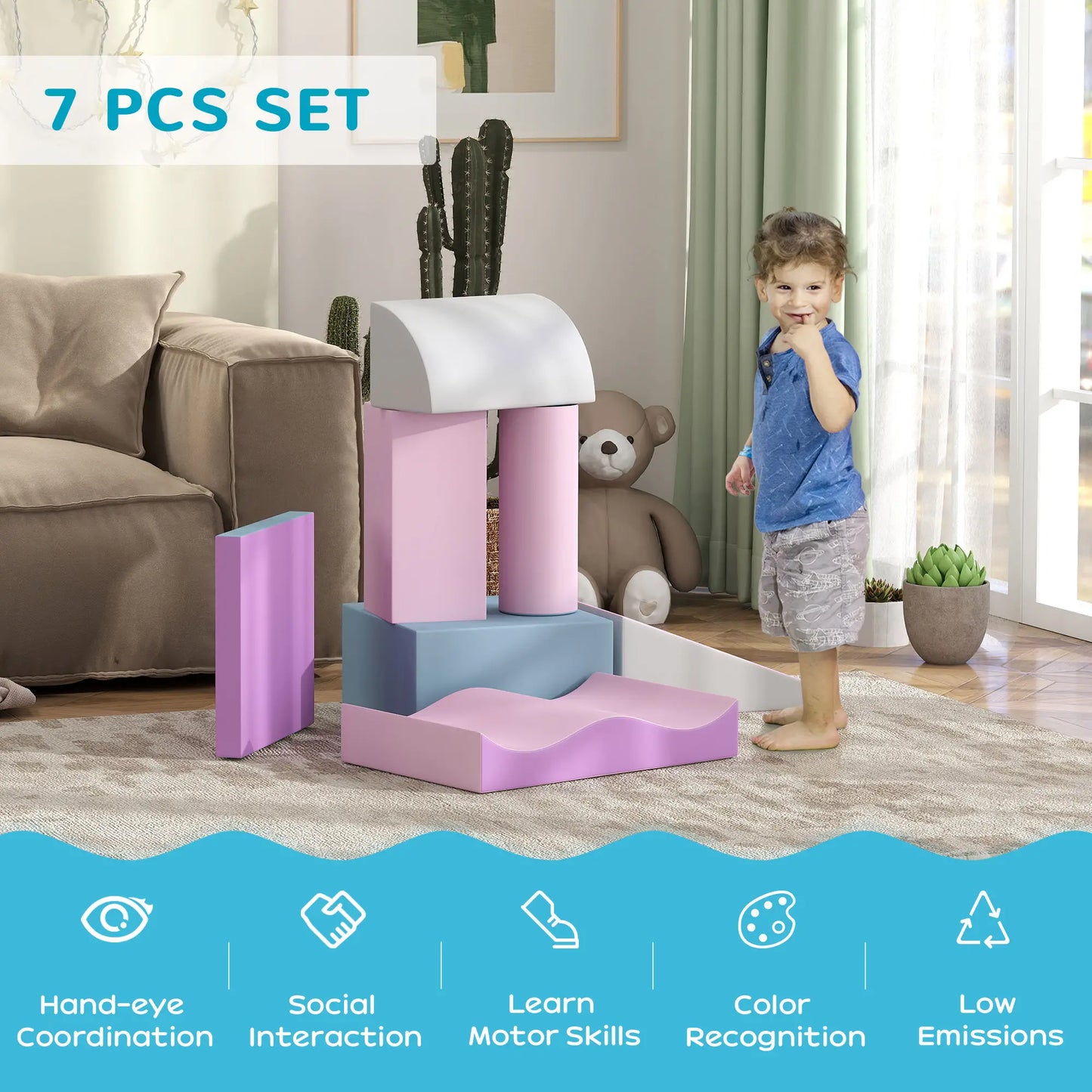 7 Pieces Soft Play Foam Climbing Blocks, Indoor Kids Play Toys, Light Color Kids Gym & Playmats at Gallery Canada