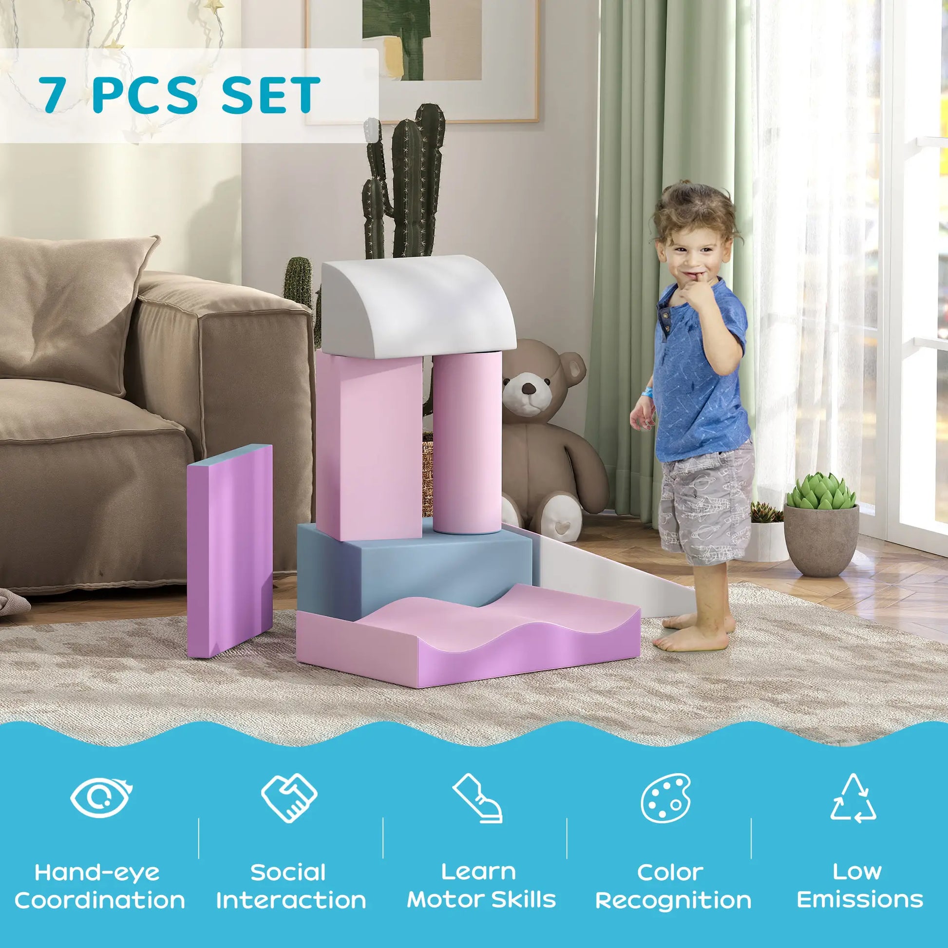 7 Pieces Soft Play Foam Climbing Blocks, Indoor Kids Play Toys, Light Color Kids Gym & Playmats at Gallery Canada