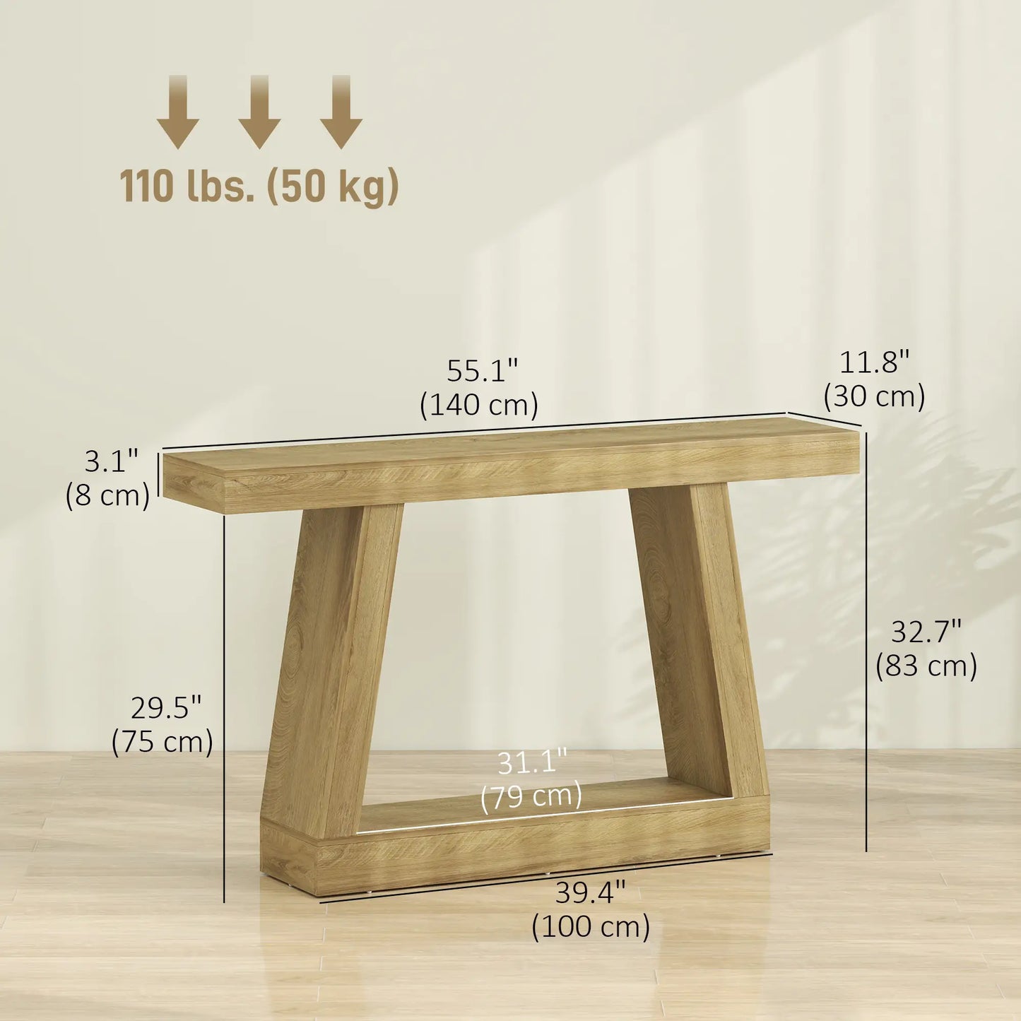 55" Farmhouse Console Table with Storage, Oak Console Tables at Gallery Canada