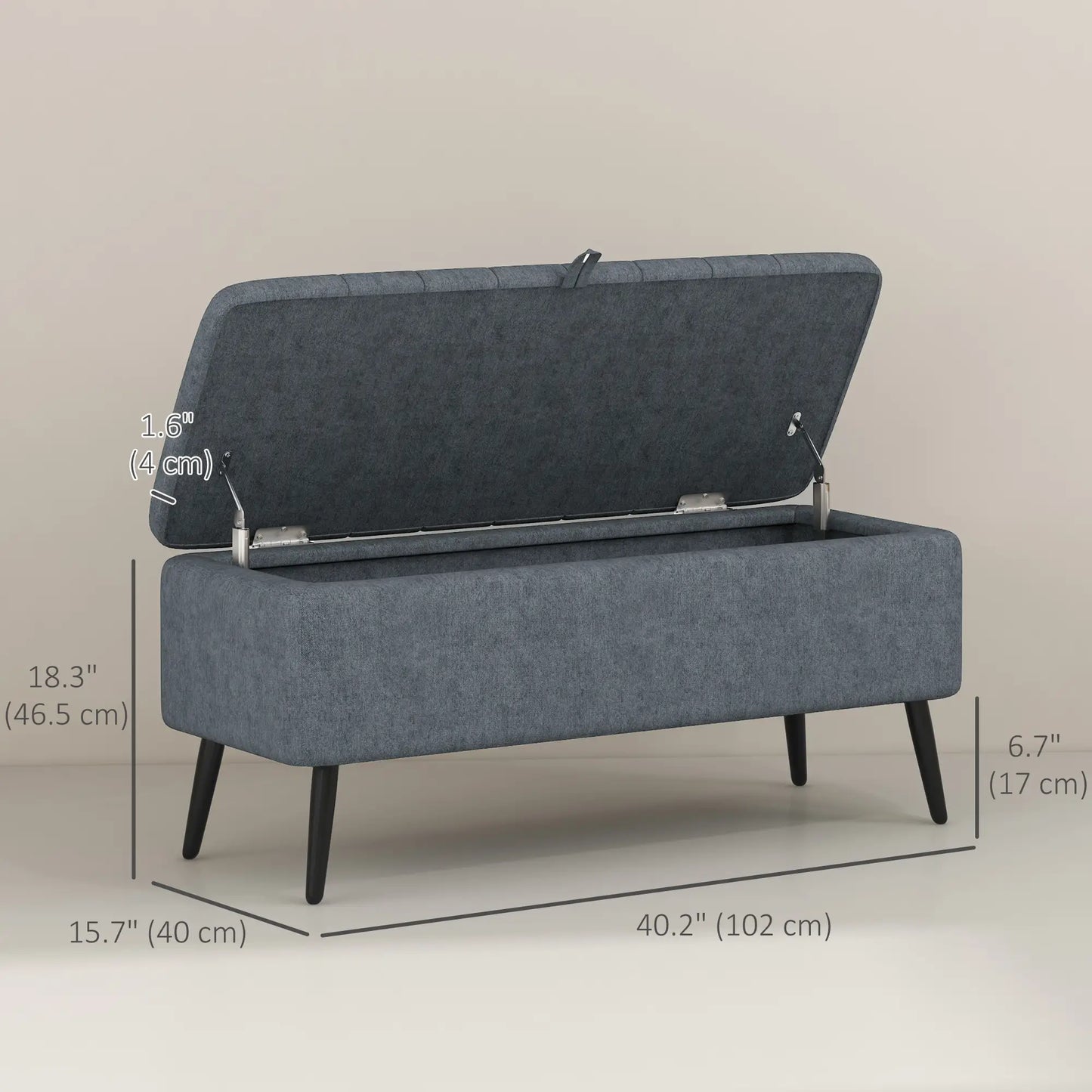 40" Ottoman with Storage, Linen Upholstered Bench, Dark Grey Storage Ottomans & Benches at Gallery Canada