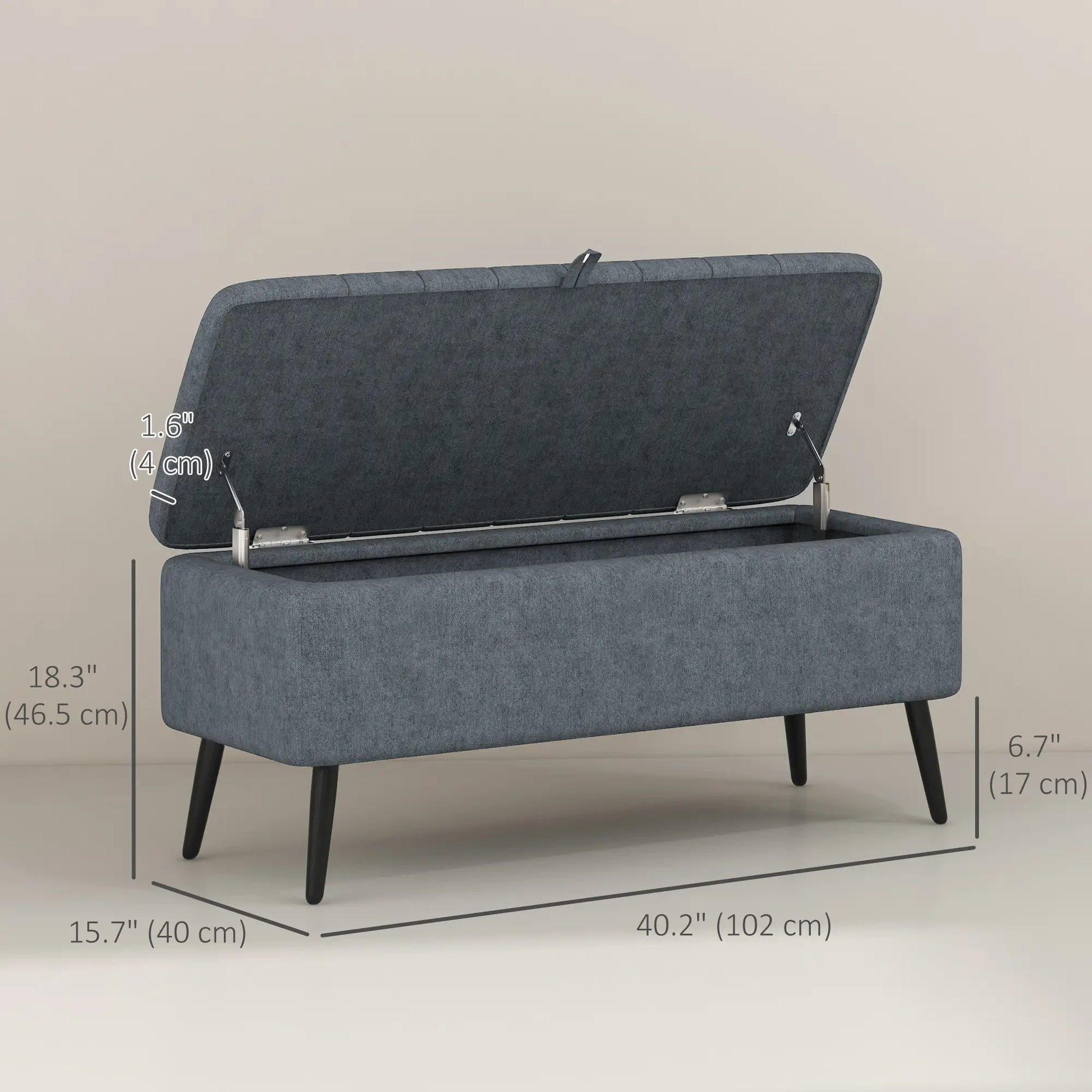40" Ottoman with Storage, Linen Upholstered Bench, Dark Grey Storage Ottomans & Benches at Gallery Canada