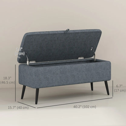 40" Ottoman with Storage, Linen Upholstered Bench, Dark Grey Storage Ottomans & Benches at Gallery Canada