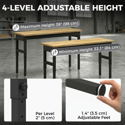 48" Adjustable Workbench, Heavy Duty Work Table with Rubber Wood Top, Power Outlets, Pegboard, 2000 LBS Capacity Tool Organizers at Gallery Canada