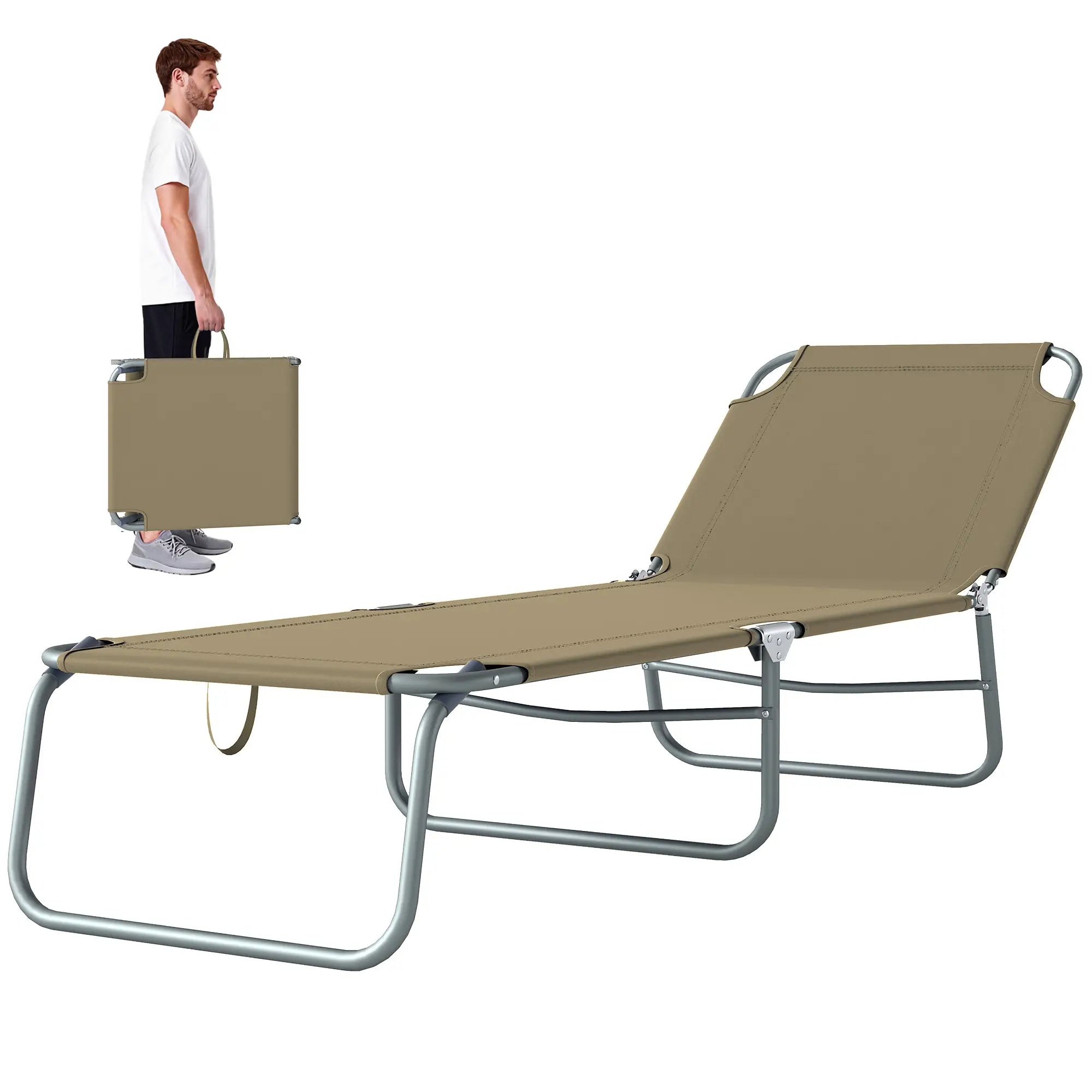 Folding Outdoor Lounge Chair, Reclining Tanning Chair, Brown Lounger Chairs Brown at Gallery Canada
