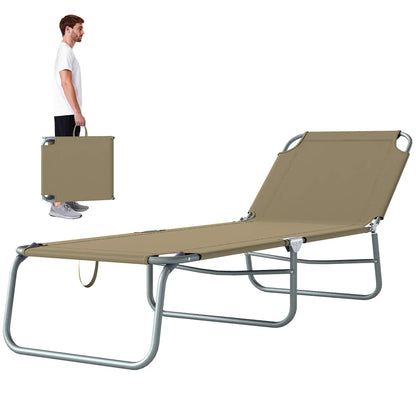 Folding Outdoor Lounge Chair, Reclining Tanning Chair, Brown Lounger Chairs Brown at Gallery Canada