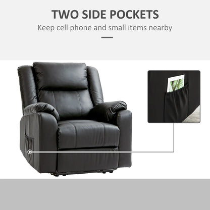PU Leather Reclining Chair, Recliner Chair for Living Room with Footrest and 2 Side Pockets, Black Single Sofas at Gallery Canada