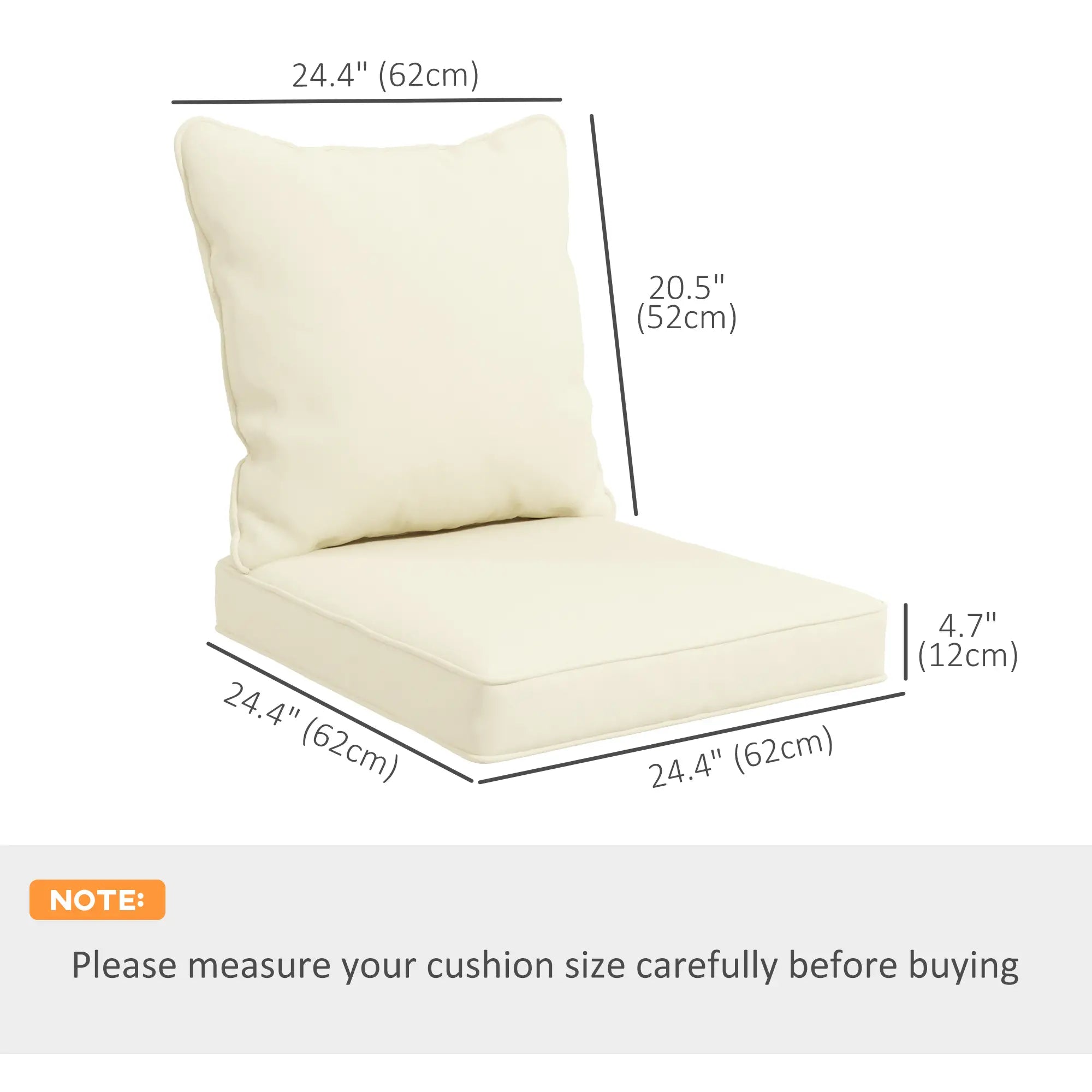 Seat Cushion Back Pillows, Set of 2, Indoor Outdoor, White Cream Patio Chair Cushions at Gallery Canada