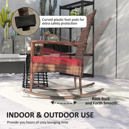 Outdoor PE Rattan Rocking Chair, Garden Glider, Wine Red Outdoor Rocking Chairs at Gallery Canada