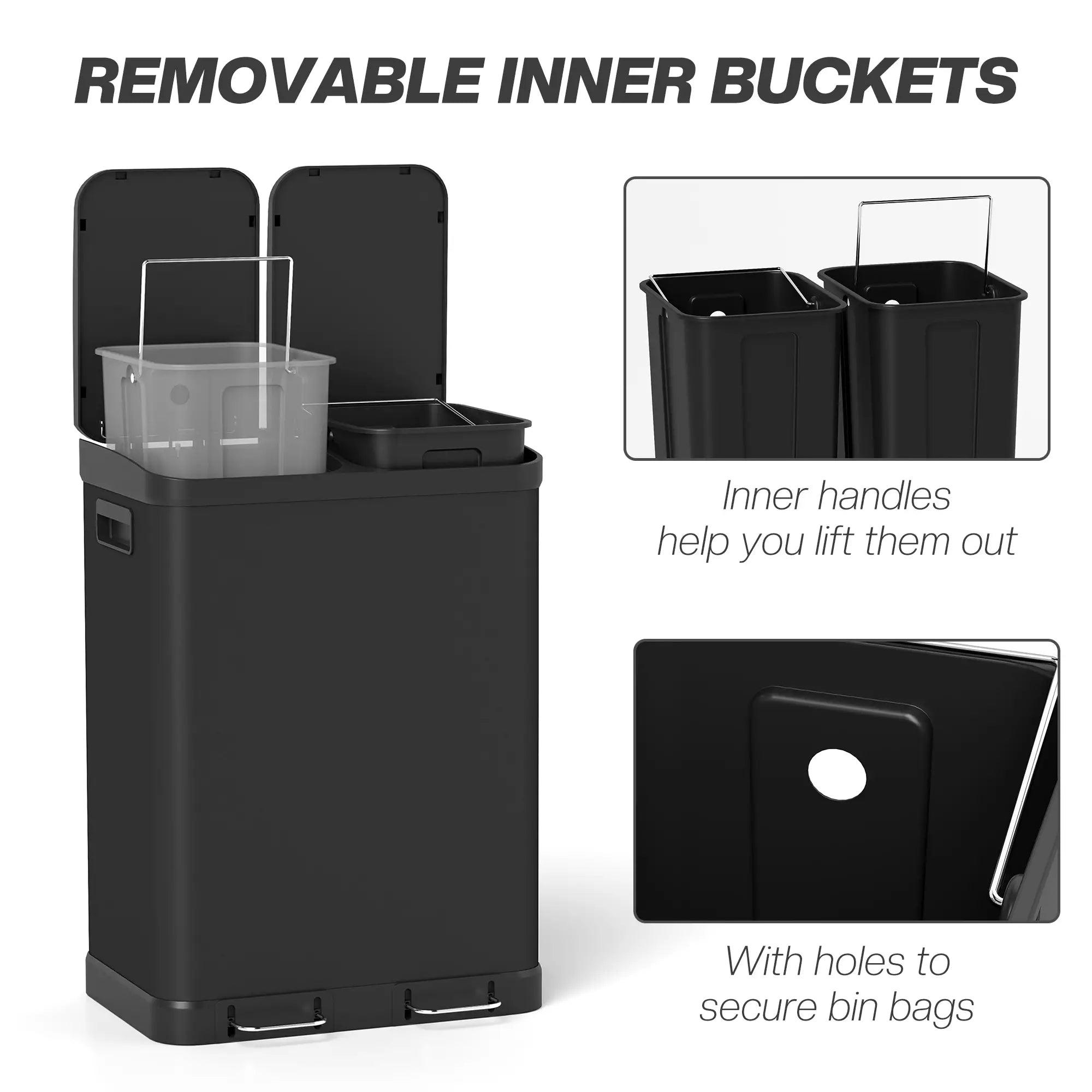Kitchen Garbage Bin, 2 x 7.9 Gal, Soft-Close With Removable Buckets, Black Small Kitchen Appliances at Gallery Canada