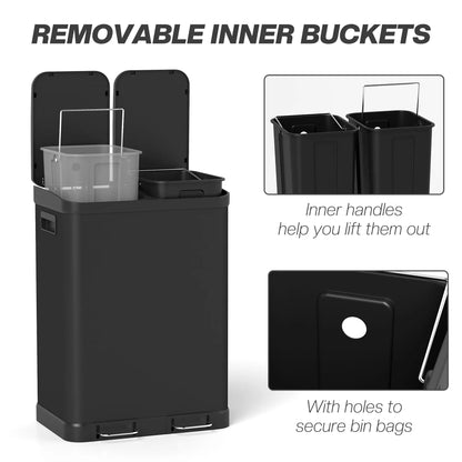 Kitchen Garbage Bin, 2 x 7.9 Gal, Soft-Close With Removable Buckets, Black Small Kitchen Appliances at Gallery Canada