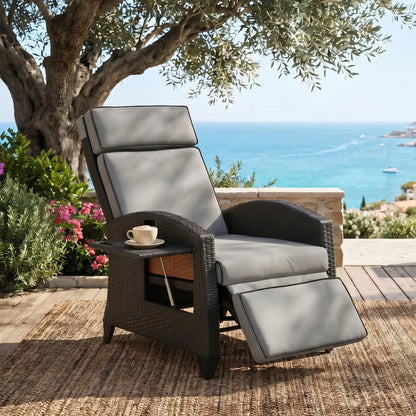 Outdoor Recliner Chair, Adjustable Backrest, Cushion, Side Tray, Light Grey Chaise Loungers at Gallery Canada
