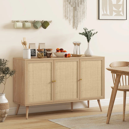 Boho Kitchen Sideboard Cabinet, Shelves, Wood Legs, Rattan Doors, Natural Storage Cabinets at Gallery Canada
