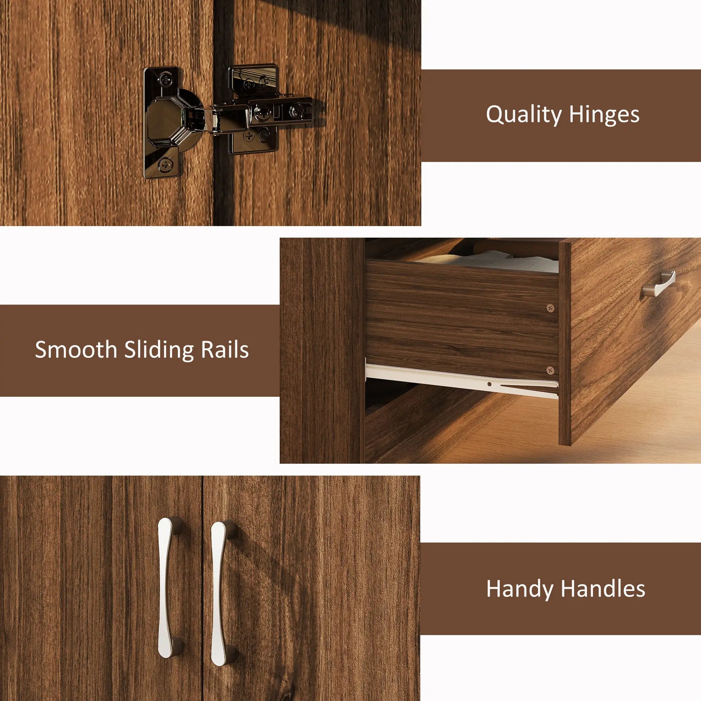 Wardrobe Closet, Hanging Rod, 2 Doors, 2 Drawers, Walnut Clothing Storage at Gallery Canada