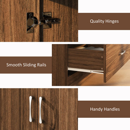 Wardrobe Closet, Hanging Rod, 2 Doors, 2 Drawers, Walnut Clothing Storage at Gallery Canada