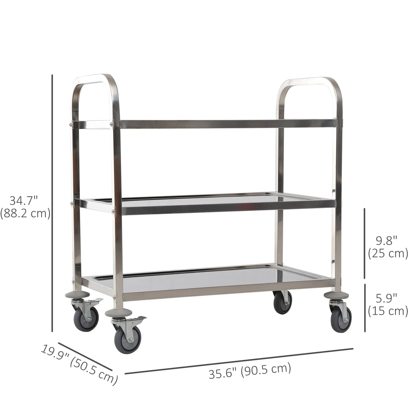 33" 3-Tier Kitchen Trolley, Stainless Steel, Wheeled Storage Cart, 330LBS Kitchen Islands & Kitchen Carts at Gallery Canada