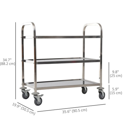 33" 3-Tier Kitchen Trolley, Stainless Steel, Wheeled Storage Cart, 330LBS Kitchen Islands & Kitchen Carts at Gallery Canada
