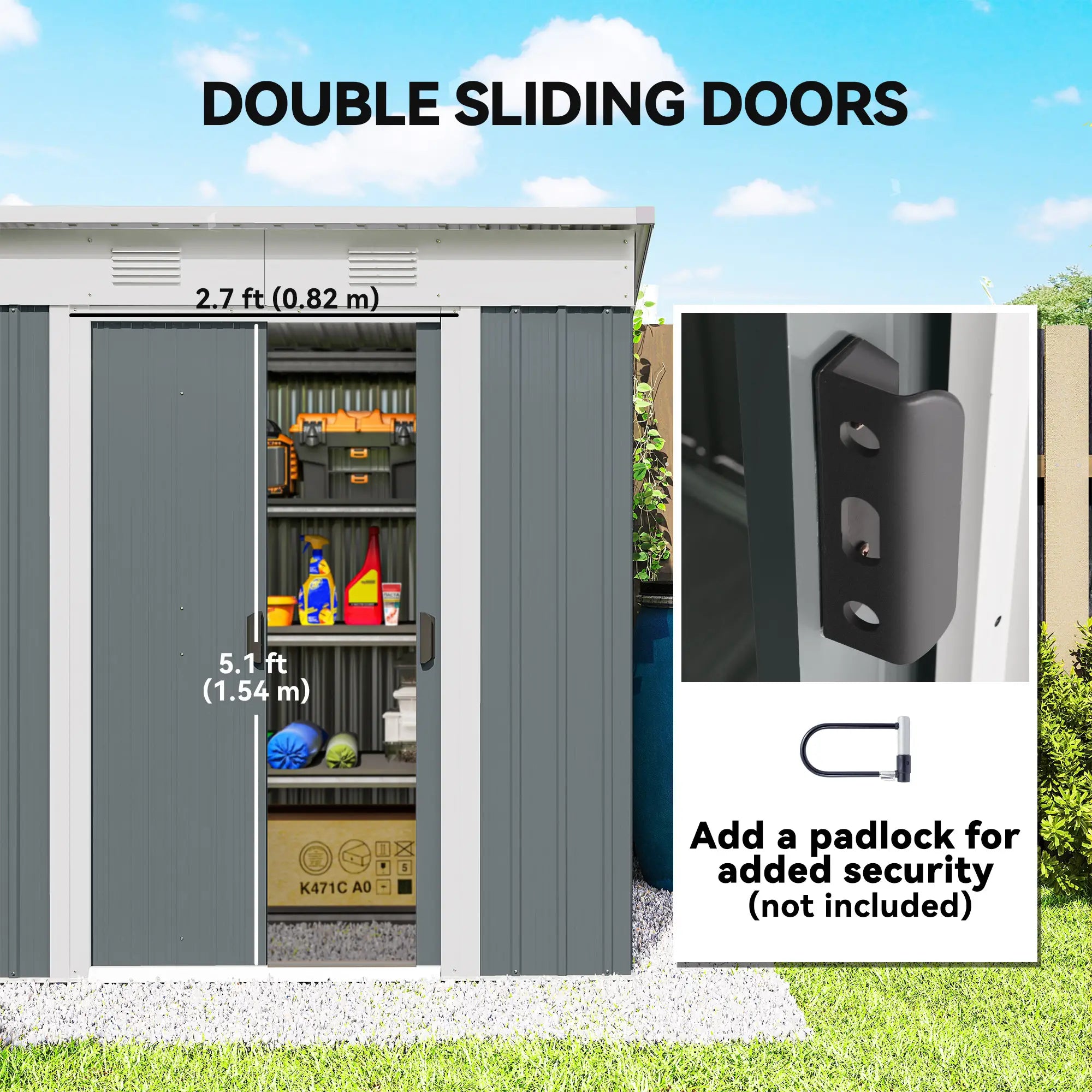 6' x 4' Metal Garden Shed, Lockable Sliding Doors, Vents, Grey Sheds at Gallery Canada