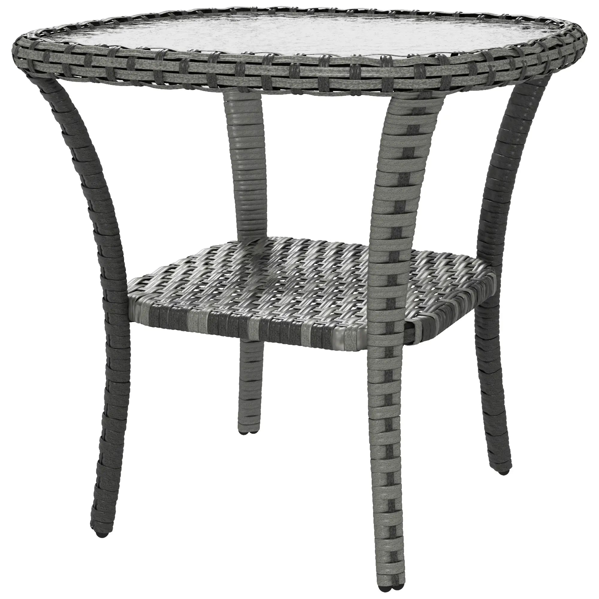 Outdoor Coffee Table With Storage Shelf, Hand-Woven Wicker Side Table, Mix Grey Patio Side Tables Mixed-Gray, Transparent at Gallery Canada