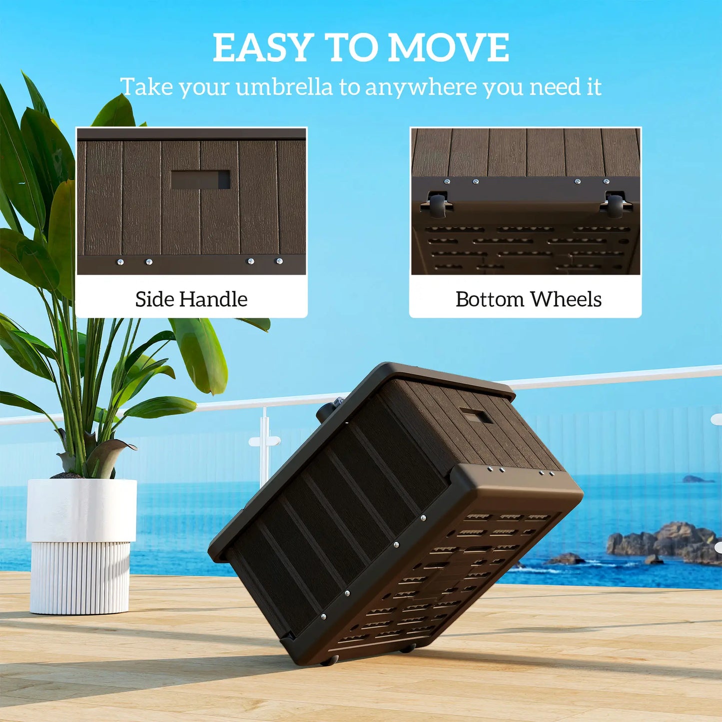Outdoor Umbrella Base with Wheels, End Table, Flower Box, 176 lbs., Brown Umbrella Bases at Gallery Canada