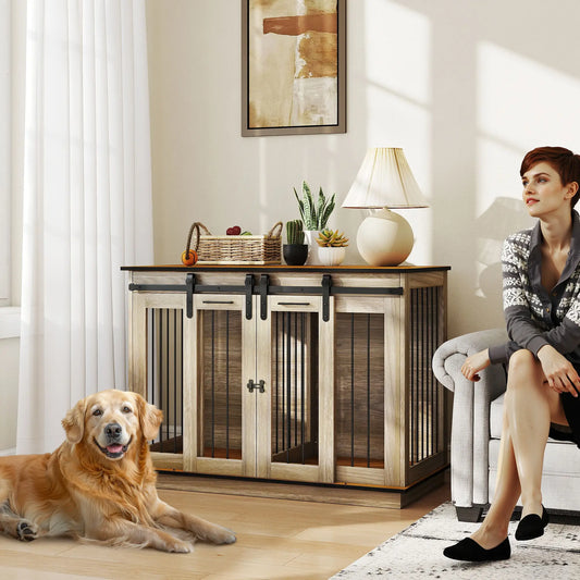 47in Wooden Dog Crate Furniture, Kennel TV Stand, Pet House Side Table, Oak Houses, Kennels & Pens Oak at Gallery Canada