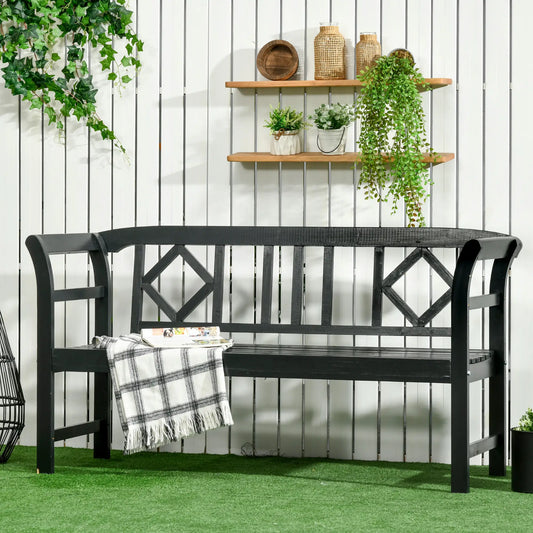Wooden Outdoor Bench, 3 Person, Diamond Backrest, Slatted Seat, 792 LBS, Black Outdoor Benches Black at Gallery Canada